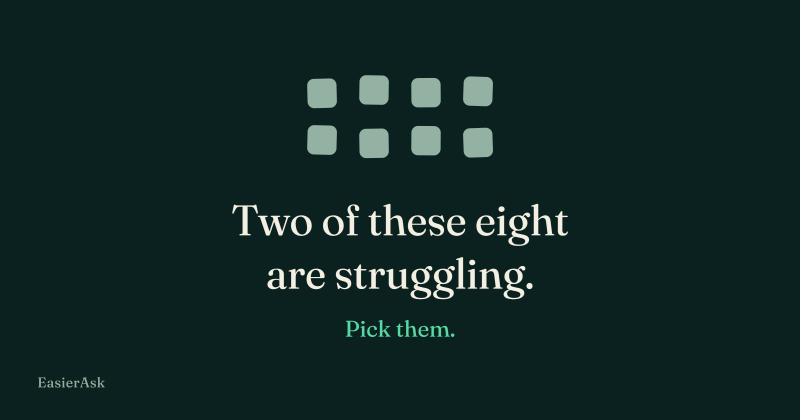 Eight identical shapes in a grid, none distinguishable from the others